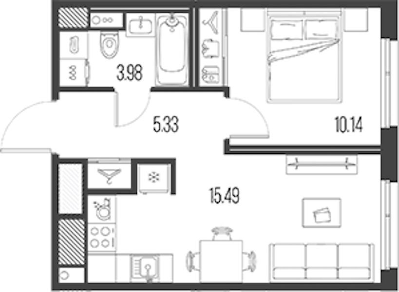 1-комнатная квартира 34.94 м², 9/10 эт., ЖК «LEGENDA Васильевского»